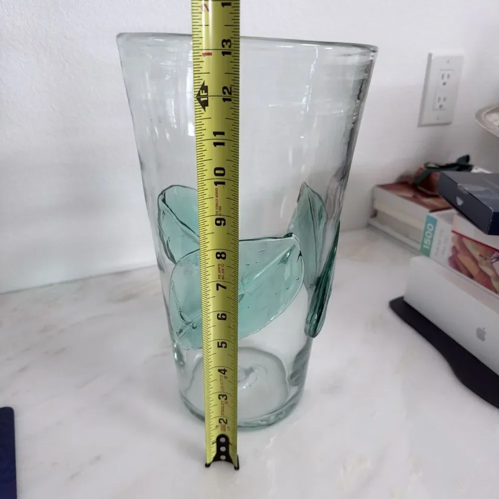 Vtg Blenko 366-LL XL 13” Leaf Vase MCM Art Glass Smooth Applied Emerald Green